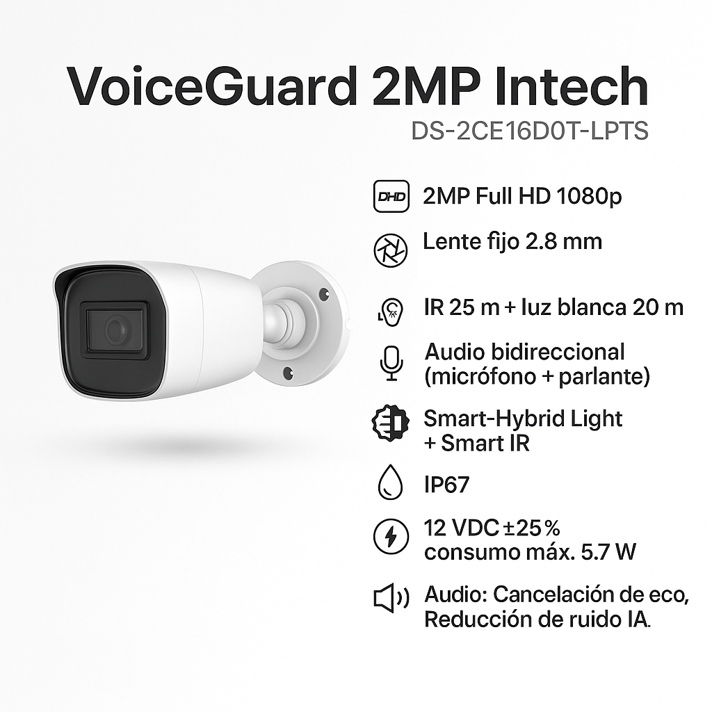 VoiceGuard 2MP Intech: 2MP Two Way Audio Fixed Mini Bullet Camera - Imagen 4