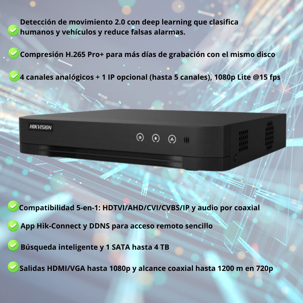 TurboSmart 4 DVR: DVR 4 Canales TurboHD + 1 Canal IP / 2 Megapixel (1080p) Lite / Acusense Lite (Evita Falsas Alarmas) / Audio / H.265+ - Imagen 6