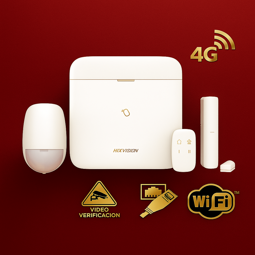 Secure One: HIKVISION AX PRO DS-PWA48-KIT-WB(LA) Kit de Panel de Alarma Inalámbrico de Hikvision / Soporta 48 Zonas / Wi-Fi y Ethernet / Incluye Batería de respaldo / Video Verificacion con Camaras Hikvision