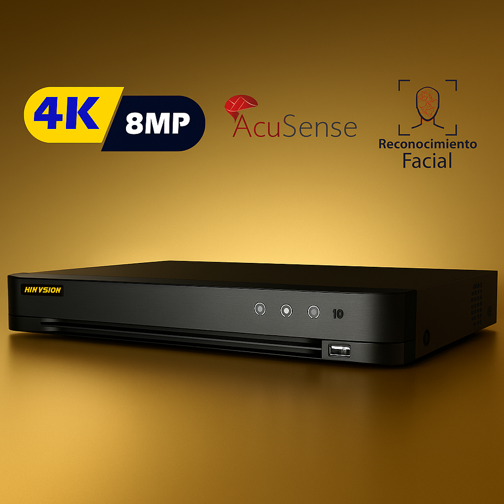 VigilantX: HK/ IDS-7208HUHI-M1/X DVR 8 Canales + 8 Canales IP/8 Megapixel (4K)/Audio de Dos vias/Reconocimiento Facial /ACUSENSE